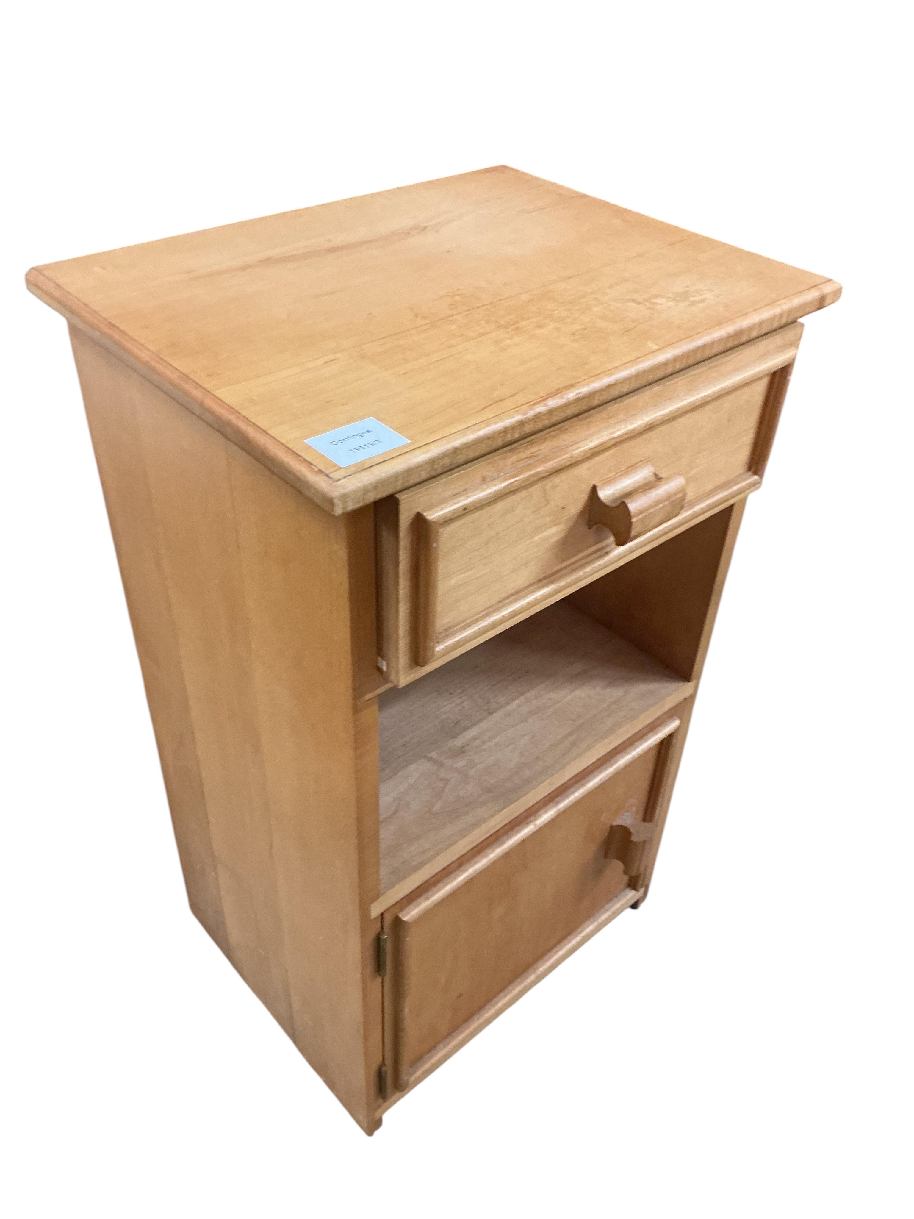 A Contemporary maple chest of five drawers, width 117cm, depth 46cm, height 92cm together with a maple narrow chest of drawers and a maple bedside cabinet